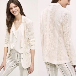 ANTHROPOLOGIE Lupe Lace Blazer Jacket Ivory {Z49}
